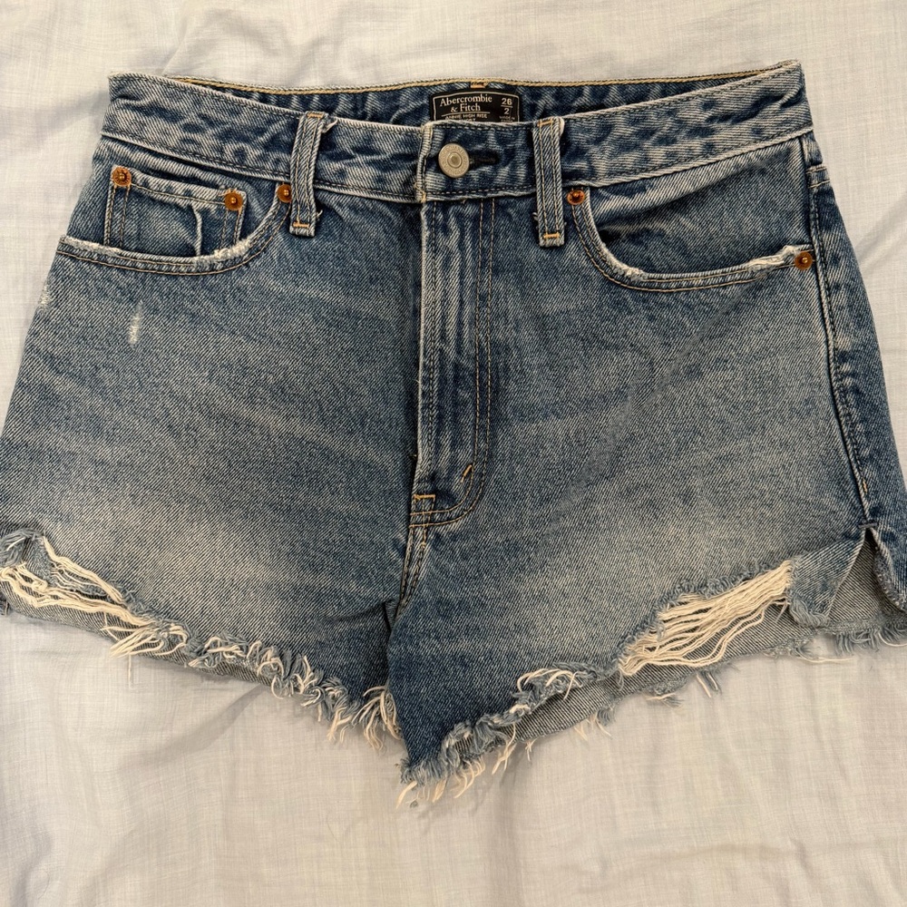 Abercrombie & Fitch Light Blue Distressed High-Rise Denim Shorts
